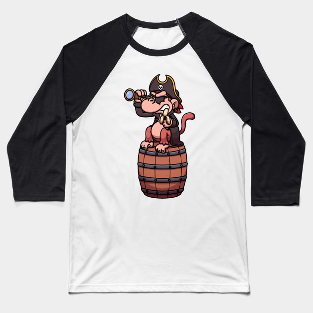 Pirate Monkey Sitting On Barrel Baseball T-Shirt by TheMaskedTooner